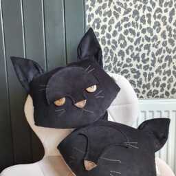 "Cat Cushion, Pillow, Black Cat, Lover, Gift, Sleeping Decor, Cute Plush Decorative - ""Sleepy Cat" - thumbnail 2
