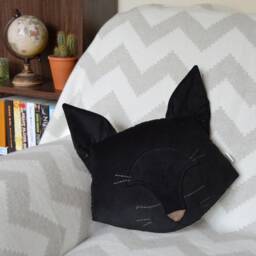 "Cat Cushion, Pillow, Black Cat, Lover, Gift, Sleeping Decor, Cute Plush Decorative - ""Sleepy Cat" - thumbnail 3