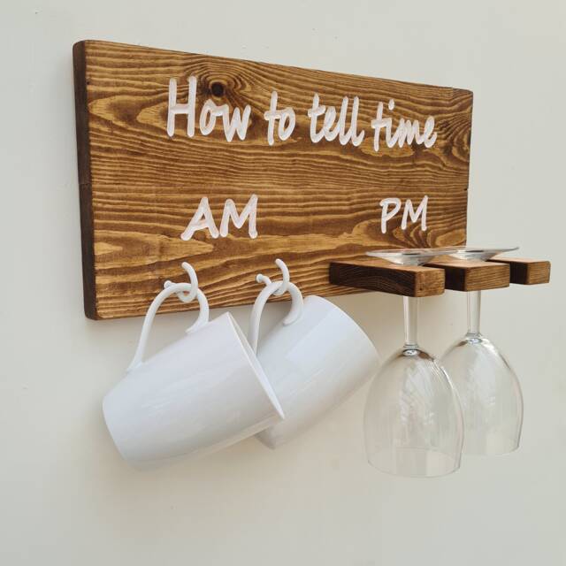 How To Tell Time Am Pm Wine, Prosecco & Coffee Lovers Gift Mug Glass Holder Rack Kitchen Sign Christmas Mother's Day Mum Present Idea Her - image 1