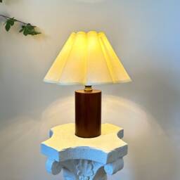 Handmade Wooden Pillar Table Lamp, Cream Fabric Pleated Petal Shade 110-240V For Bedroom Living Room Kitchen Retro Cozy Decor Japandi Lamp - thumbnail 2