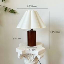 Handmade Wooden Pillar Table Lamp, Cream Fabric Pleated Petal Shade 110-240V For Bedroom Living Room Kitchen Retro Cozy Decor Japandi Lamp - thumbnail 3
