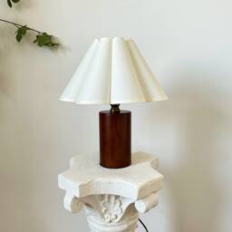 Handmade Wooden Pillar Table Lamp, Cream Fabric Pleated Petal Shade 110-240V For Bedroom Living Room Kitchen Retro Cozy Decor Japandi Lamp - thumbnail 1