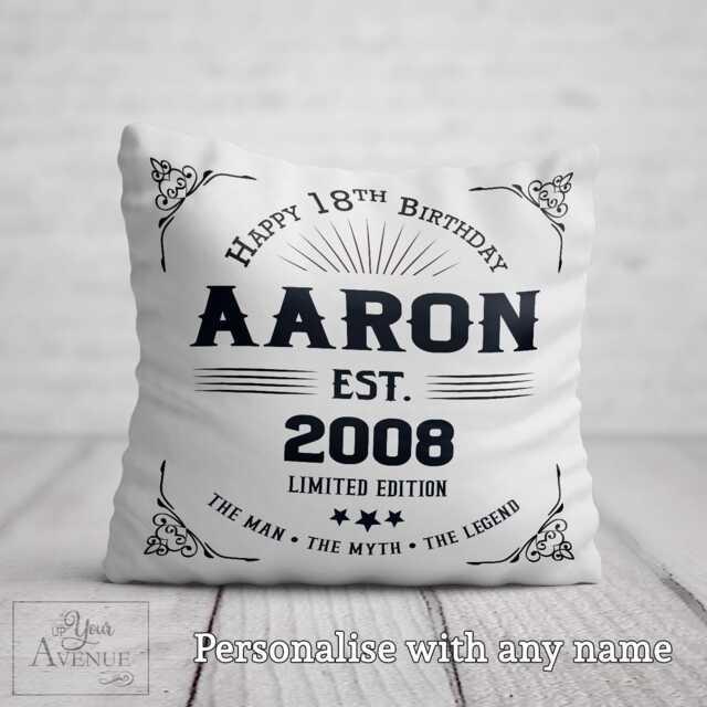 18Th Birthday Gift Him 18 Years Old Boy Personalised Birthday Cushion Pillow Son Brother Grandson Nephew Friend Eighteenth Present Year 2008 - image 1