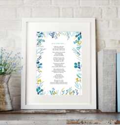 Use Your Own Words Floral Illustration Personalised Poem Print. Anniversary Gift. Framed. Wall Decor. Handmade. Custom Made - thumbnail 1