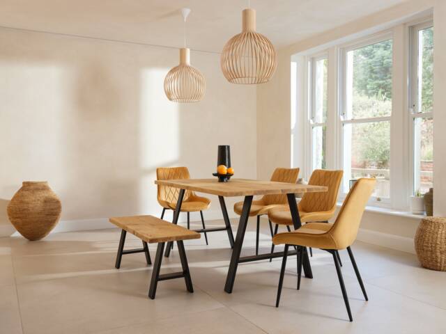 Calia Style Industrial Dining Table Rustic Wood A-Frame Steel Legs Cotswold - image 1