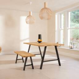 Calia Style Industrial Dining Table Rustic Wood A-Frame Steel Legs Cotswold - thumbnail 2