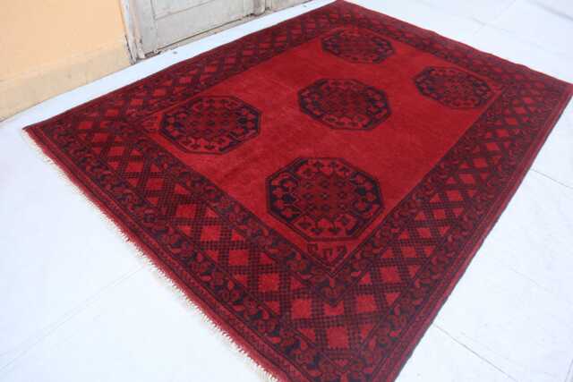 5x7 Ft Afghan High Pile Rug Turkmen Bokhara Area Rug, Akhcha Handmade Red New Livingroom Rug, Tribal Home D??cor Bedroom Office Rug - image 1