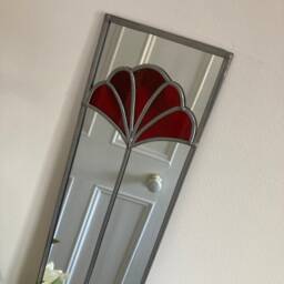 Sale Due To Workshop Relocation Fan 2 Design Art Deco Style Stained Glass Effect Mirror in Red Handmade UK Gift Catfish Glass 10x40cm - thumbnail 2