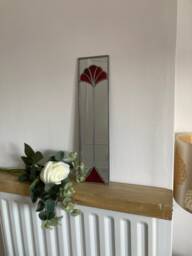 Sale Due To Workshop Relocation Fan 2 Design Art Deco Style Stained Glass Effect Mirror in Red Handmade UK Gift Catfish Glass 10x40cm - thumbnail 1