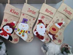 Personalised Christmas Stocking Embroidered, Hessian Burlap Stocking, First Christmas, Name Christmas Gift - thumbnail 1