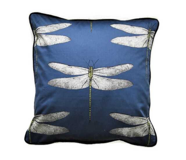 Dragonfly Cushion Cover Harlequin Demoiselle Denim Blue Cotton Throw Pillow - image 1