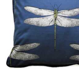 Dragonfly Cushion Cover Harlequin Demoiselle Denim Blue Cotton Throw Pillow - thumbnail 2