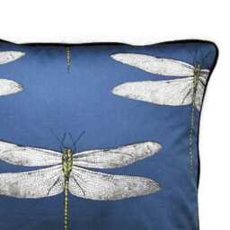 Dragonfly Cushion Cover Harlequin Demoiselle Denim Blue Cotton Throw Pillow - thumbnail 3