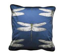 Dragonfly Cushion Cover Harlequin Demoiselle Denim Blue Cotton Throw Pillow - thumbnail 1