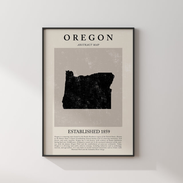 Abstract Oregon Map Vintage Wall Art Print Us State - United States Of America Usa Travel Poster - image 1