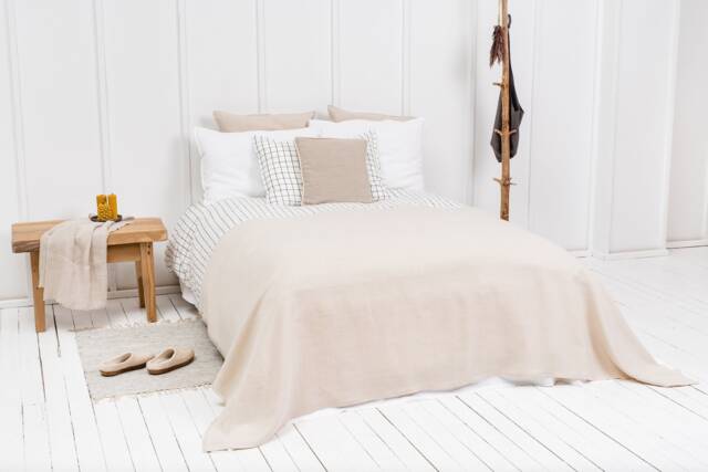 Washed Linen Throw Blanket - European Bedspread With Fringes - image 1