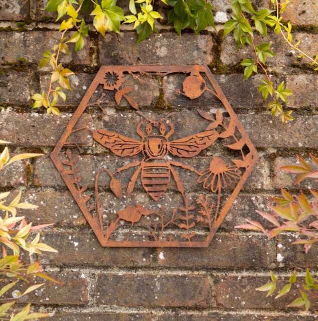 Large Bumble Bee Metal Wall Plaque - Hanging Art Indoor Outdoor Floral Sun Gift - image 1