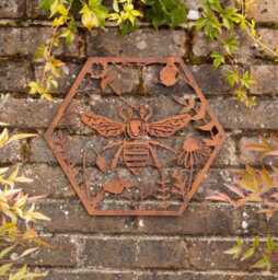 Large Bumble Bee Metal Wall Plaque - Hanging Art Indoor Outdoor Floral Sun Gift