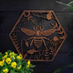 Large Bumble Bee Metal Wall Plaque - Hanging Art Indoor Outdoor Floral Sun Gift - thumbnail 2