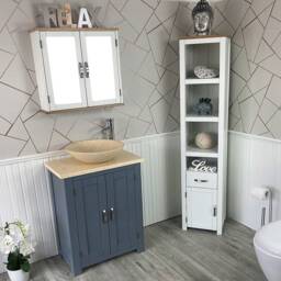 Painted Grey Bathroom Vanity Unit - Cream Marble Top & Basin 310Gcm025cm - thumbnail 2