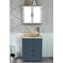 Painted Grey Bathroom Vanity Unit - Cream Marble Top & Basin 310Gcm025cm