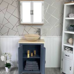 Painted Grey Bathroom Vanity Unit - Cream Marble Top & Basin 310Gcm025cm - thumbnail 3