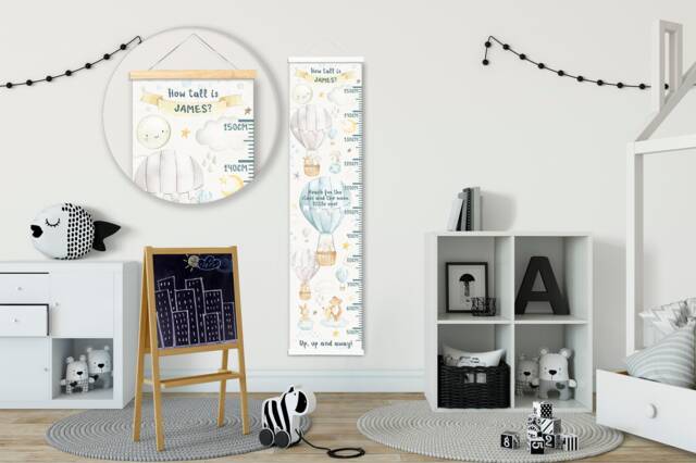 Personalised Height/ Growth Chart - Balloon Animals Beautiful Nursery & Bedroom Wall Decor Printed On A Luxury Fabric Ideal Keepsake - image 1