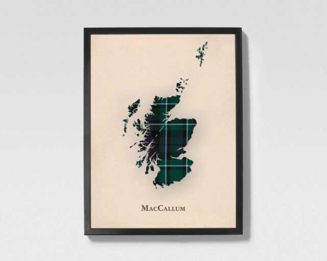 Clan Maccallum Scottish Tartan Map - Of Scotland Family Wall Decor, Ready To Hang - image 1