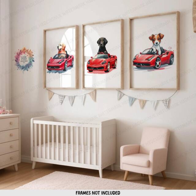 Dog Nursery Print Set - Of 3 Kids Prints - Vehicle Wall Art Car Poster Kid Labrador Decor Transport Posters Boys Bedroom Artwork - image 1