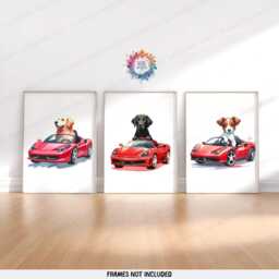 Dog Nursery Print Set - Of 3 Kids Prints - Vehicle Wall Art Car Poster Kid Labrador Decor Transport Posters Boys Bedroom Artwork - thumbnail 2