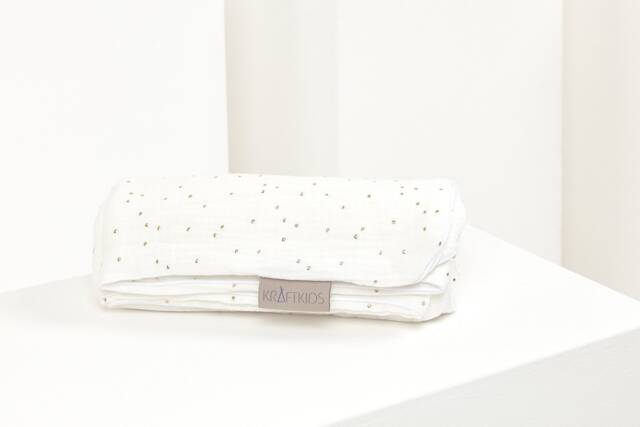 Kraftkids Baby Blanket, Muslin, Gold Dots On White - image 1