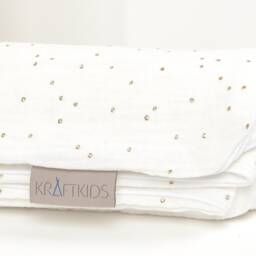 Kraftkids Baby Blanket, Muslin, Gold Dots On White - thumbnail 2