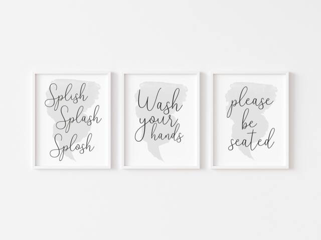Bathroom Art Prints Set Watercolour Splish Splash, Wash Hands, Be Seated - Unframed - image 1