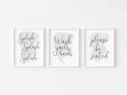 Bathroom Art Prints Set Watercolour Splish Splash, Wash Hands, Be Seated - Unframed - thumbnail 1