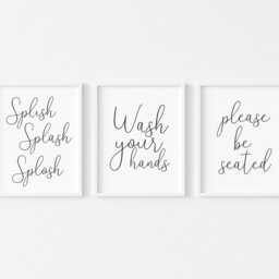 Bathroom Art Prints Set Watercolour Splish Splash, Wash Hands, Be Seated - Unframed - thumbnail 2