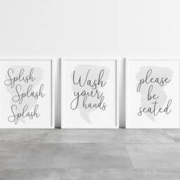 Bathroom Art Prints Set Watercolour Splish Splash, Wash Hands, Be Seated - Unframed - thumbnail 3