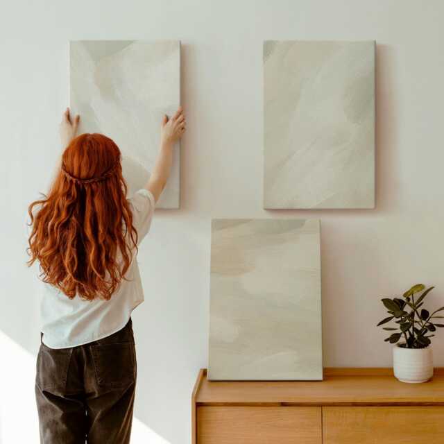 Canvas Art Set Of 3 - Paint Texture Traces Minimalism, Creamy Wall Art, Natural Textures Hanging Piece - image 1