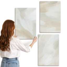 Canvas Art Set Of 3 - Paint Texture Traces Minimalism, Creamy Wall Art, Natural Textures Hanging Piece - thumbnail 3