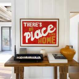 Retro Wall Art, Mid Century Modern There's No Place Like Home Print, Horizontal Landscape Poster, Red Hand Painted Print - thumbnail 2