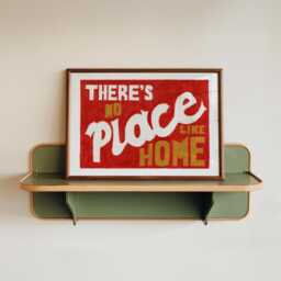 Retro Wall Art, Mid Century Modern There's No Place Like Home Print, Horizontal Landscape Poster, Red Hand Painted Print - thumbnail 1