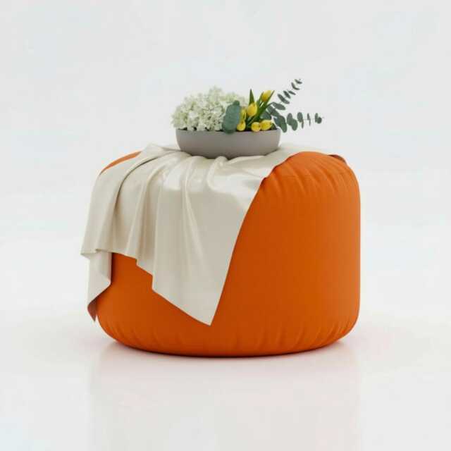 Orange Beanbag Ottoman Round Water Resistant Footstool Pouf - image 1