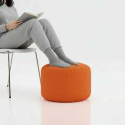 Orange Beanbag Ottoman Round Water Resistant Footstool Pouf - thumbnail 2