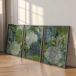 Textured Botanical Wall Art Set Of 3, Green & White Floral Prints, Modern Abstract Flower Posters For Living Room Or Bedroom Decor - thumbnail 2