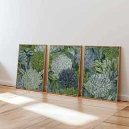 Textured Botanical Wall Art Set Of 3, Green & White Floral Prints, Modern Abstract Flower Posters For Living Room Or Bedroom Decor - thumbnail 1