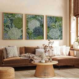 Textured Botanical Wall Art Set Of 3, Green & White Floral Prints, Modern Abstract Flower Posters For Living Room Or Bedroom Decor - thumbnail 3