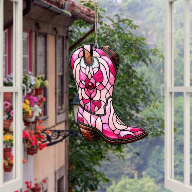 Pink Cowgirl Boot Acrylic Window Hanging Western Home Decor - image 1