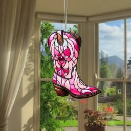 Pink Cowgirl Boot Acrylic Window Hanging Western Home Decor - thumbnail 2