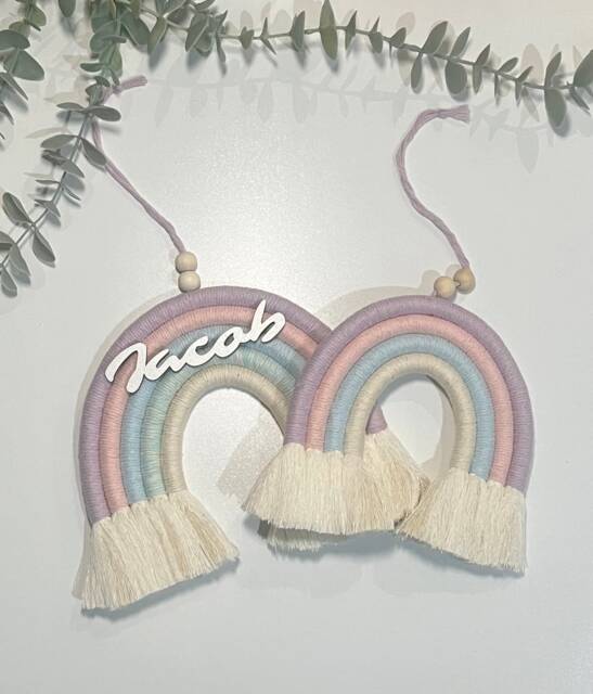 Personalised Handmade Macrame Rainbow Wall Hanging Pastel Nursery Decor - image 1