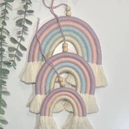 Personalised Handmade Macrame Rainbow Wall Hanging Pastel Nursery Decor - thumbnail 3