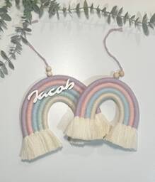 Personalised Handmade Macrame Rainbow Wall Hanging Pastel Nursery Decor - thumbnail 1